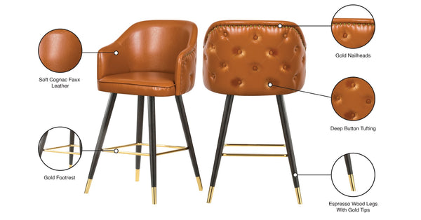 Barbosa Faux Leather / Metal / Engineered Wood / Foam Contemporary Cognac Faux Leather Counter/Bar Stool - 23" W x 23" D x 41" H