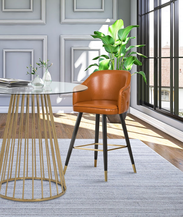 Barbosa Faux Leather / Metal / Engineered Wood / Foam Contemporary Cognac Faux Leather Counter/Bar Stool - 23" W x 23" D x 41" H