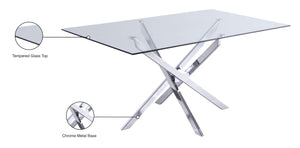 Xander Glass / Stainless Steel Contemporary Chrome Dining Table - 60" W x 36" D x 30" H