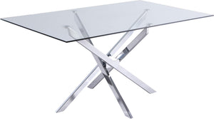 Xander Glass / Stainless Steel Contemporary Chrome Dining Table - 60" W x 36" D x 30" H