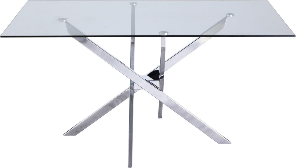Xander Glass / Stainless Steel Contemporary Chrome Dining Table - 60" W x 36" D x 30" H
