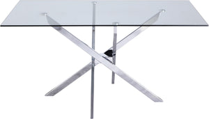 Xander Glass / Stainless Steel Contemporary Chrome Dining Table - 60" W x 36" D x 30" H