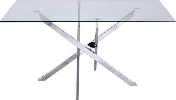 Xander Glass / Stainless Steel Contemporary Chrome Dining Table - 60" W x 36" D x 30" H