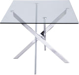 Xander Glass / Stainless Steel Contemporary Chrome Dining Table - 60" W x 36" D x 30" H