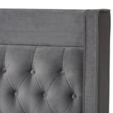 Baxton Studio Valery Modern and Contemporary Dark Gray Velvet Fabric Upholstered Queen Size Platform Bed with Gold-Finished Legs