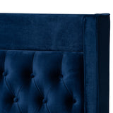 Baxton Studio Valery Modern and Contemporary Navy Blue Velvet Fabric Upholstered Queen Size Platform Bed with Gold-Finished Legs