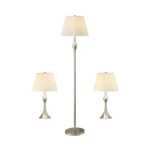 Contemporary 3-piece Slender Lamp Set Brushed Nickel