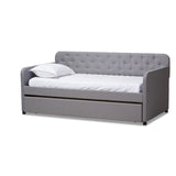 Camelia Modern Contemporary Fabric Upholstered Button Tufted Twin Size Sofa Daybed with Trundle Bed