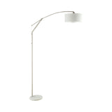 Contemporary Adjustable Arched Arm Floor Lamp - Elegant Chrome Finish with White Pendant Shade