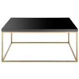 Teresa Square Coffee Table in High Gloss Black with Matte Brushed Gold Frame