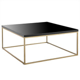 Teresa Square Coffee Table in High Gloss Black with Matte Brushed Gold Frame