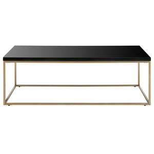 Teresa Rectangle Coffee Table in High Gloss Black with Matte Brushed Gold Frame