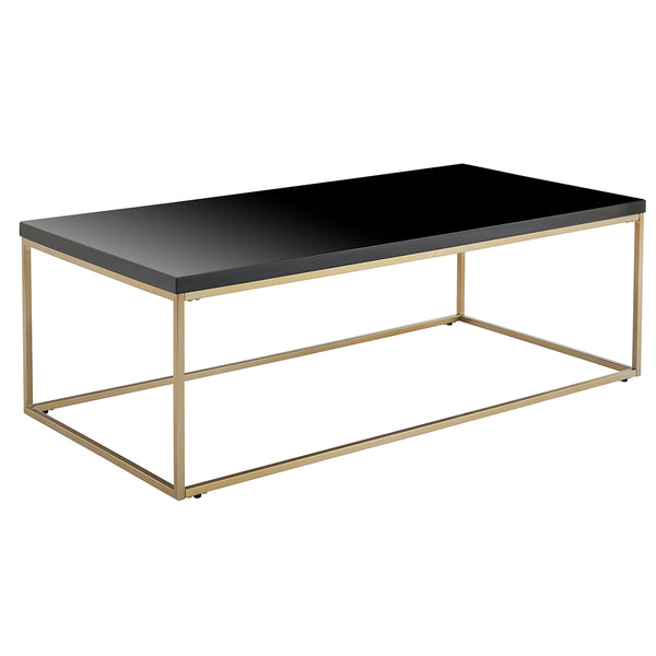 Teresa Rectangle Coffee Table in High Gloss Black with Matte Brushed Gold Frame