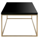 Teresa Rectangle Coffee Table in High Gloss Black with Matte Brushed Gold Frame