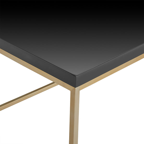 Teresa Rectangle Coffee Table in High Gloss Black with Matte Brushed Gold Frame