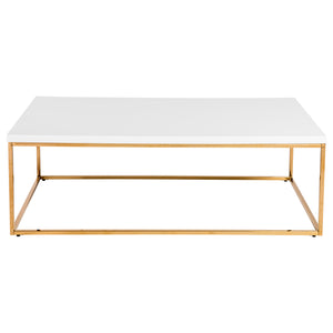 Teresa Rectangular Coffee Table in High Gloss White with Brushed High Gloss Gold Stainless Steel Base