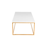 Teresa Rectangular Coffee Table in High Gloss White with Brushed High Gloss Gold Stainless Steel Base