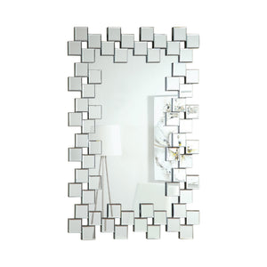 Contemporary Frameless Wall Mirror with 65 Unique Small Tiles - Stylish Accent for Any Space