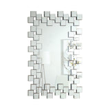 Contemporary Frameless Wall Mirror with Staggered Tiles Silver