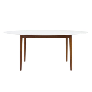 Manon Oval Dining Table in Matte White with Dark Walnut Legs