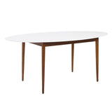Manon Oval Dining Table in Matte White with Dark Walnut Legs