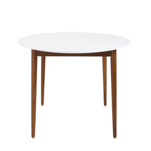 Manon Oval Dining Table in Matte White with Dark Walnut Legs