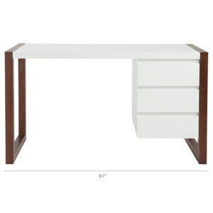 Manon Desk in Matte White with Dark Walnut Finish - Three Drawers