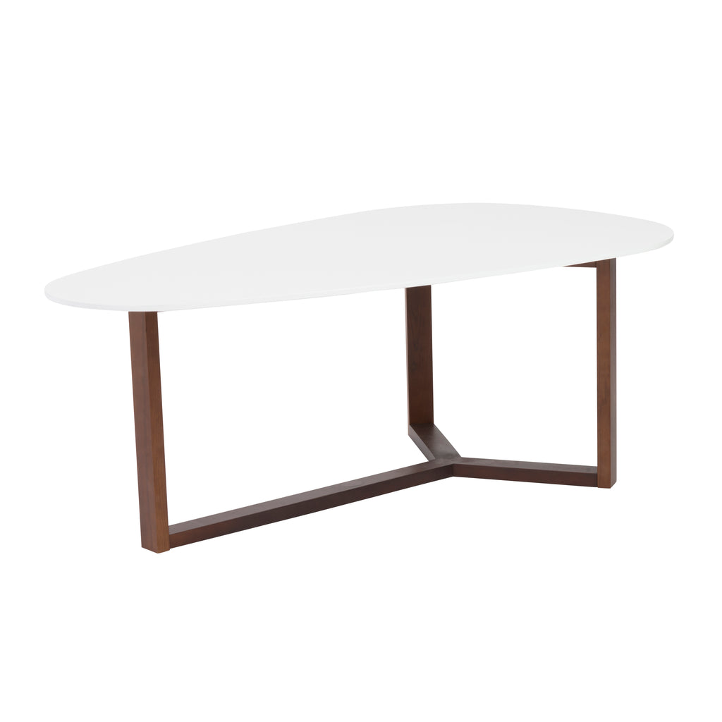 Morty Coffee Table in Matte White with Dark Walnut Base