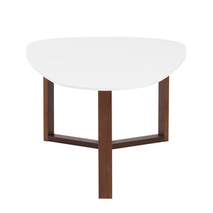 Morty Coffee Table in Matte White with Dark Walnut Base