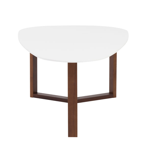 Morty Coffee Table in Matte White with Dark Walnut Base