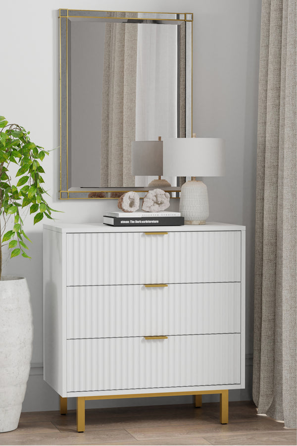 Casey Small Chest - Elegant White Mahogany Storage with Gold Accents, Fully Assembled & Stylish!