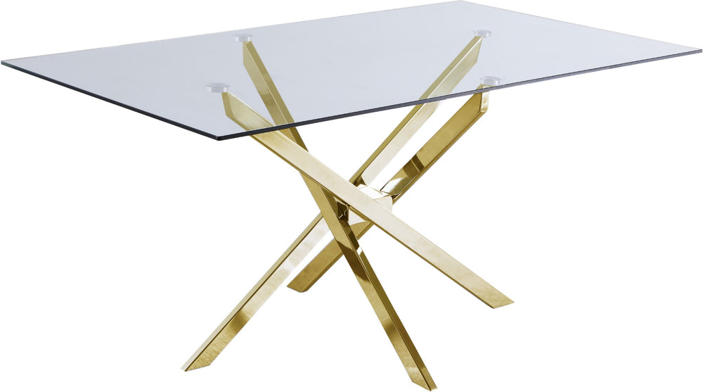 Xander Tempered Glass / Metal Contemporary Gold Dining Table - 60" W x 36" D x 30" H