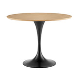 Astrid 40" Round Dining Table in American Natural White Oak Veneer Top with Oak Heat Transfer Tulip Steel Base