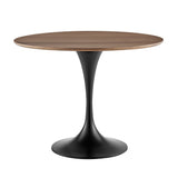 Astrid 40" Round Dining Table in American Walnut Veneer Top with Walnut Heat Transfer Tulip Steel Base