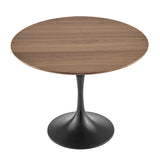 Astrid 40" Round Dining Table in American Walnut Veneer Top with Walnut Heat Transfer Tulip Steel Base