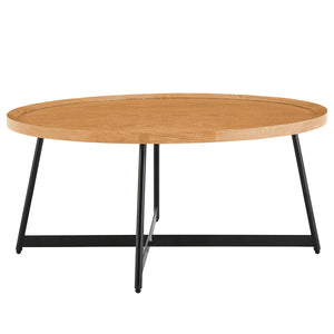 Niklaus 35" Round Coffee Table in Natural White Oak Veneer and Black Base
