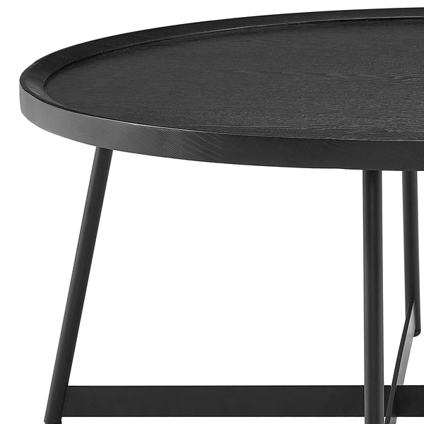 Niklaus 35" Round Coffee Table in Black Ash Wood and Black Base
