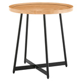 Niklaus 22" Round Side Table in Natural White Oak Veneer and Black Base