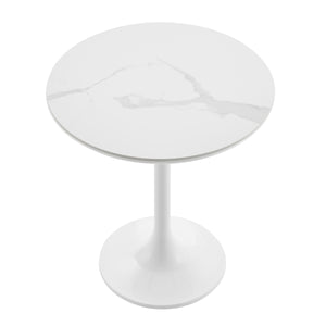 Astrid 20" Side Table in Matte White Ceramic Top and High Gloss White Steel Base