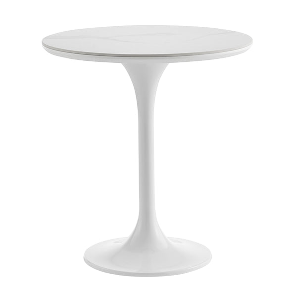 Astrid 20" Side Table in Matte White Ceramic Top and High Gloss White Steel Base