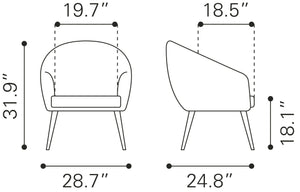 Zuo Modern Max 100% Polyester, Plywood, Steel Modern Commercial Grade Accent Chair Gray, Gold 100% Polyester, Plywood, Steel