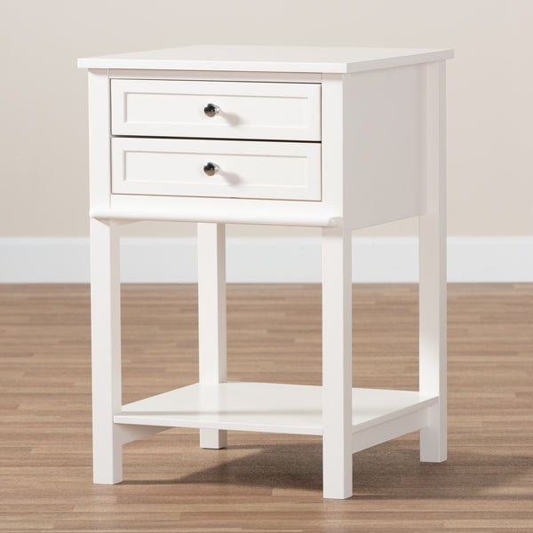 Baxton Studio Willow Modern Transitional White Finished 2-Drawer Wood Nightstand