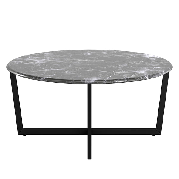 Llona 36" Round Coffee Table in Black Marble Melamine with Matte Black Base