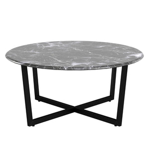 Llona 36" Round Coffee Table in Black Marble Melamine with Matte Black Base