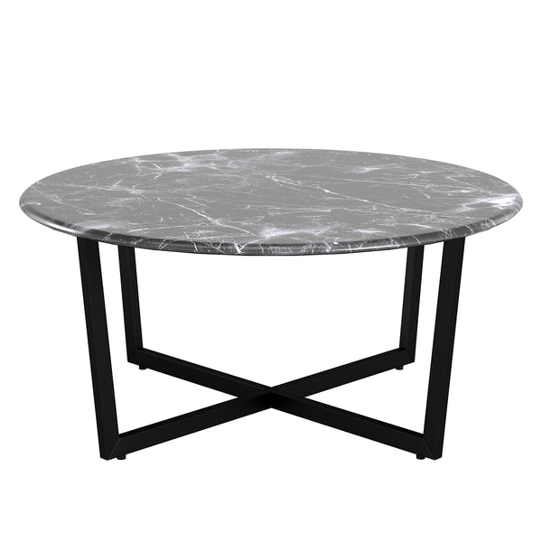 Llona 36" Round Coffee Table in Black Marble Melamine with Matte Black Base