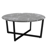 Llona 36" Round Coffee Table in Black Marble Melamine with Matte Black Base