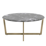 Llona 36" Round Coffee Table in Black Marble Melamine with Matte Gold Base