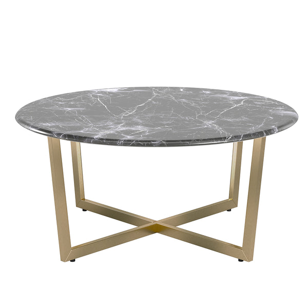 Llona 36" Round Coffee Table in Black Marble Melamine with Matte Gold Base