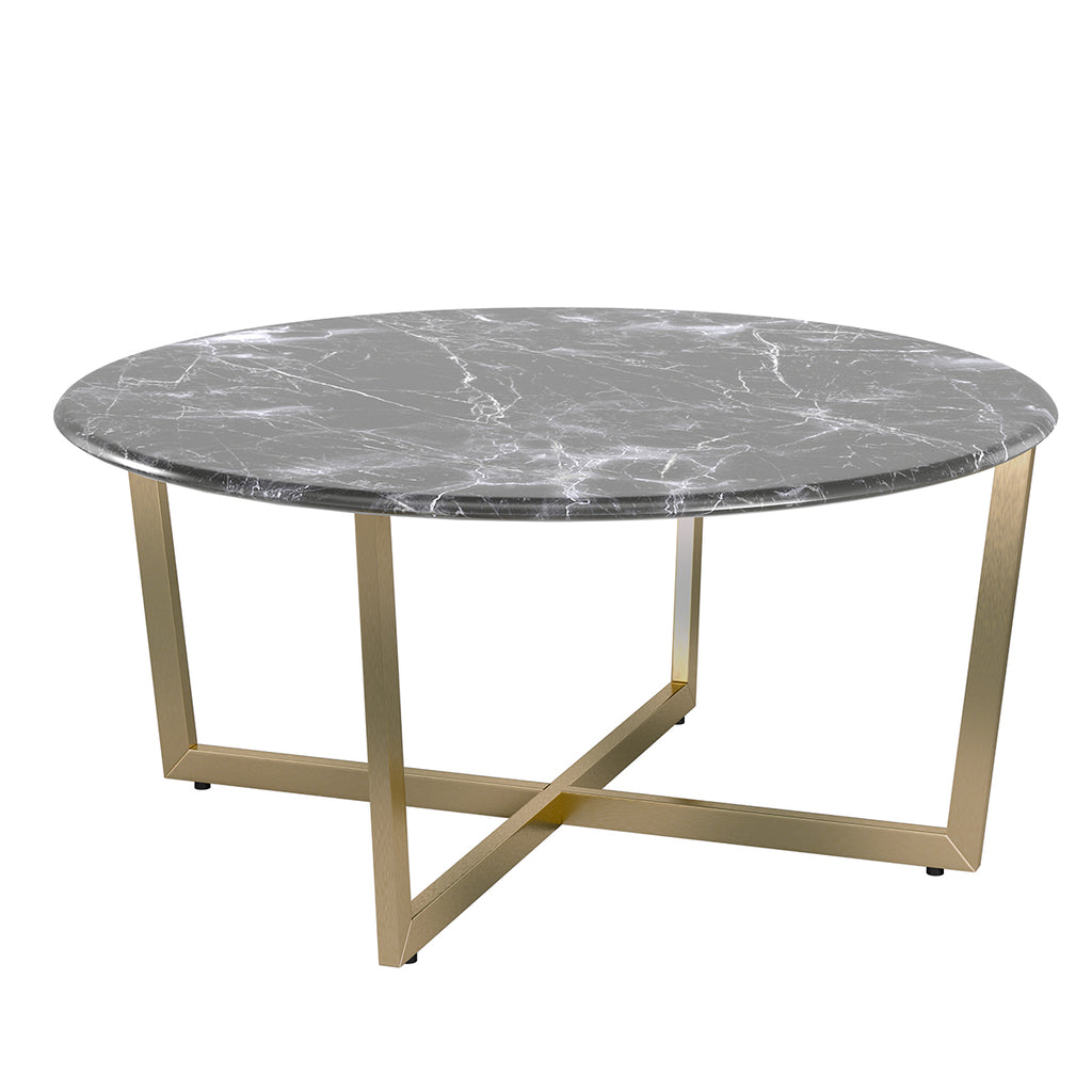 Llona 36" Round Coffee Table in Black Marble Melamine with Matte Gold Base