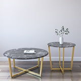 Llona 36" Round Coffee Table in Black Marble Melamine with Matte Gold Base